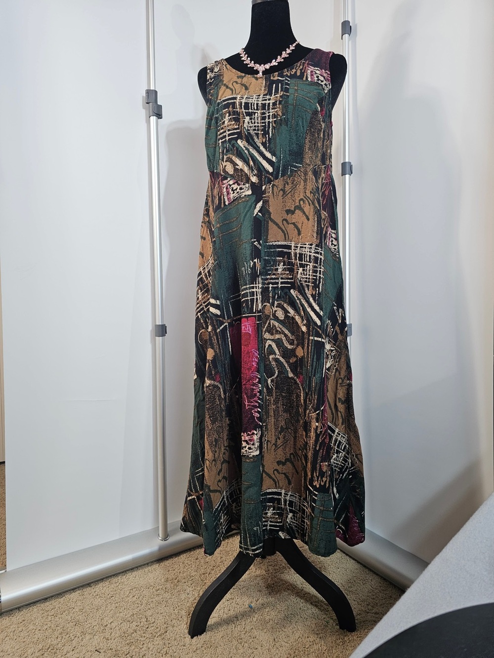 #147 Vintage All That Jazz Abstract Art Print Sleeveless Maxi Dress – Made in US - Picture 2 of 6